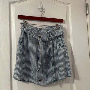 blue and white striped skirt with belt